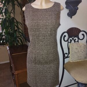 Elegant Brown Tweed Sleeveless Dress